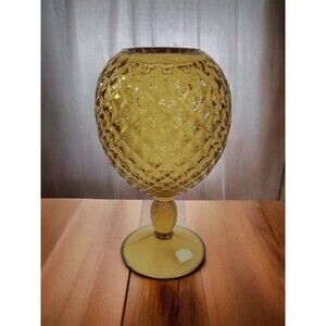Vintage Viking Glass Amber Diamond Optic Yesteryear Line 8" Ivy Ball Vase
